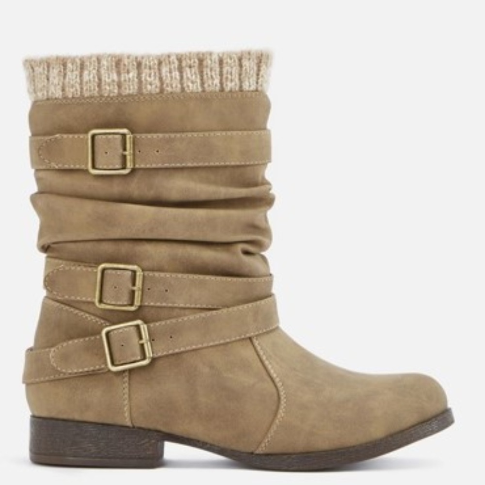 Brand New Winter Sweater Cuff Tan Flat Boot - Picture 3 of 5